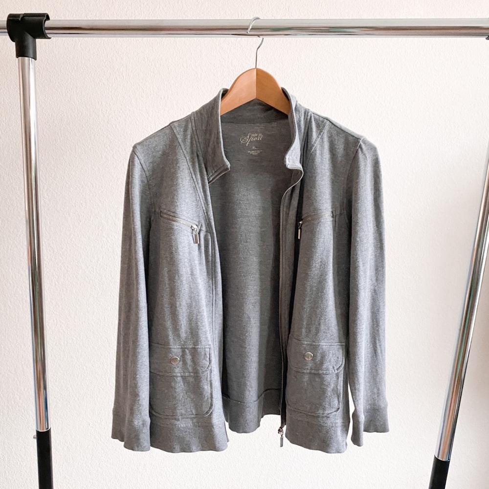 Light Gray Casual Zip-Up Jacket